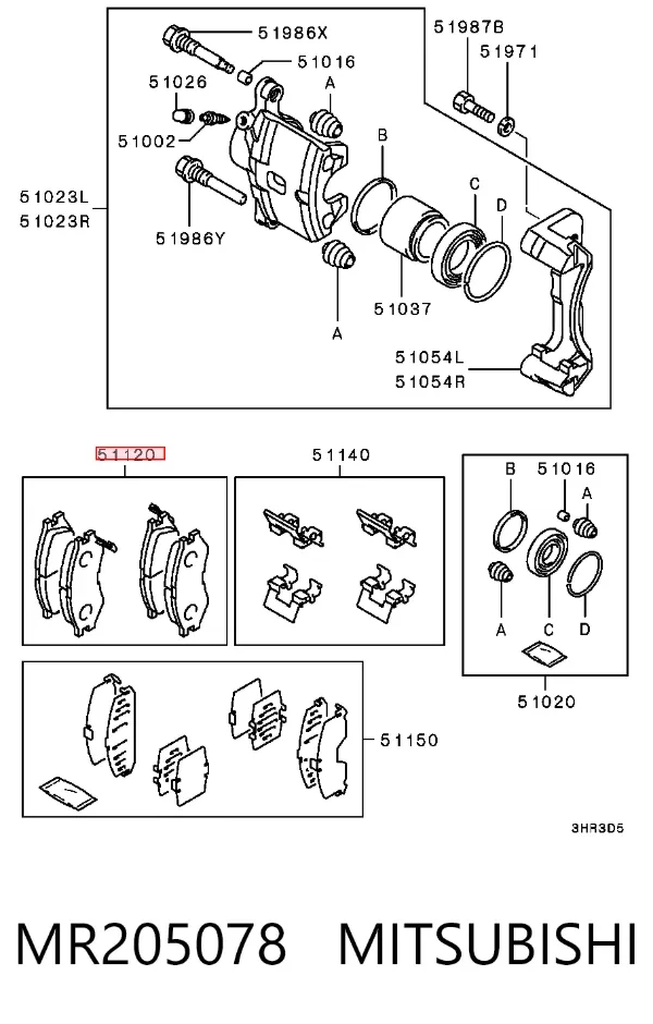 Pastillas de freno MR205078 Mitsubishi