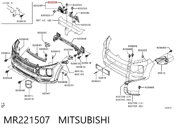 Clip de fijación de la rejilla del radiador al panel MR221507 Mitsubishi