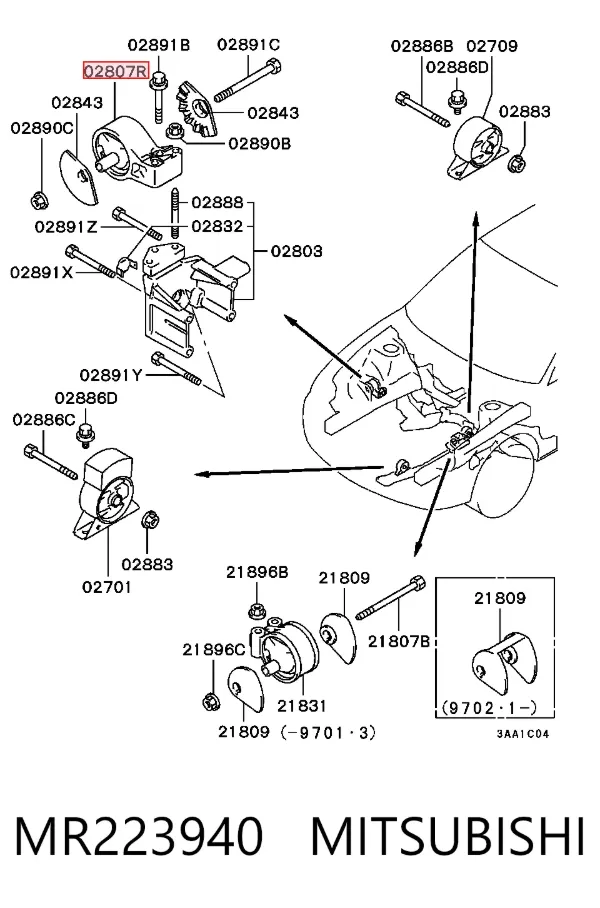 Soporte de motor derecho MR223940 Mitsubishi
