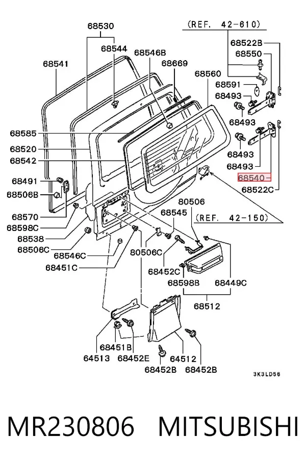 Bisagra inferior derecha de puerta trasera batiente MR230806 Mitsubishi