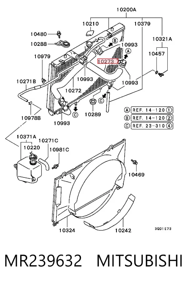 Manguera superior del radiador MR239632 Mitsubishi