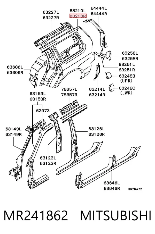 Aleta trasera derecha MR241862 Mitsubishi