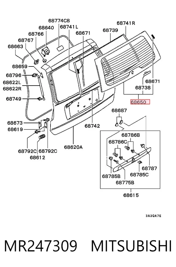 Cristal de el maletero, 3/5 puertas traseras (trastes) MR247309 Mitsubishi