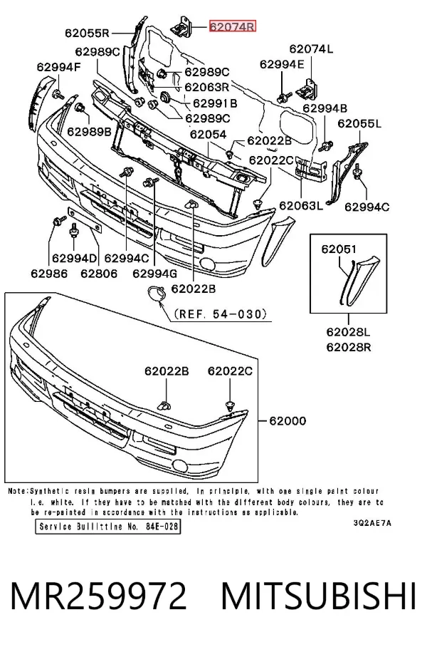 Soporte de parachoques delantero derecho MR259972 Mitsubishi