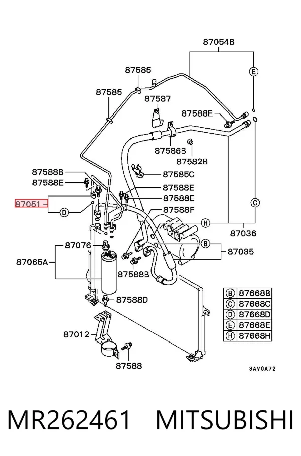 Manguera de aire acondicionado de radiador al deshidratador MR262461 Mitsubishi