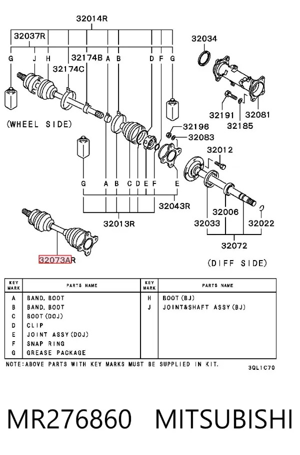 Semieje delantero derecho MR276860 Mitsubishi