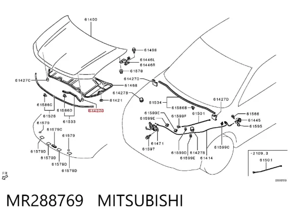 Tope del capó MR288769 Mitsubishi