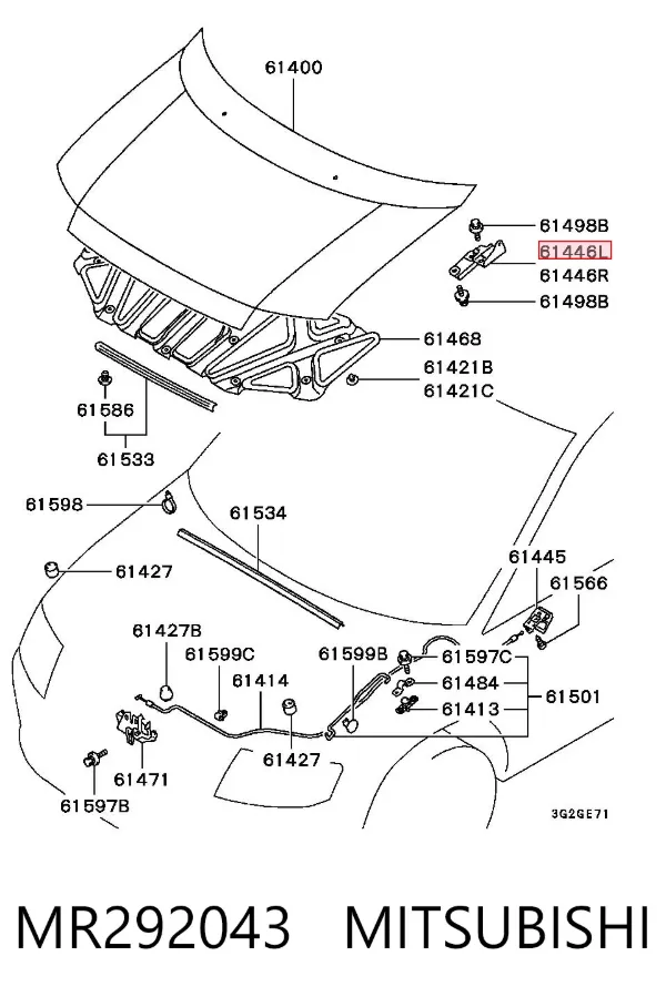 Bisagra izquierda del capó MR292043 Mitsubishi