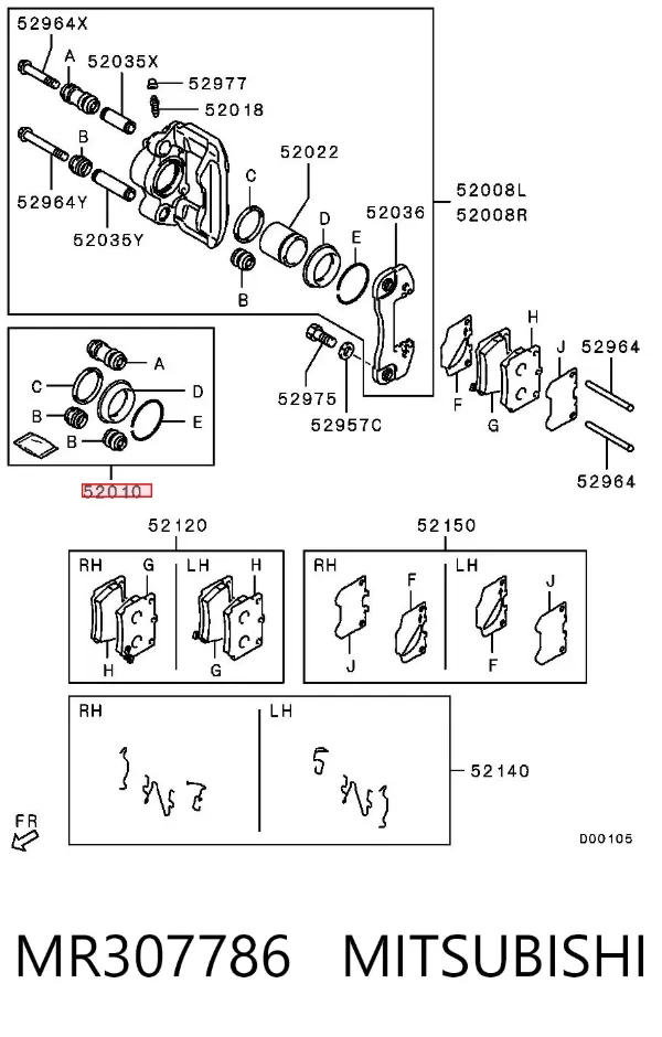 Kit de reparación de pinzas de freno trasero MR307786 Mitsubishi
