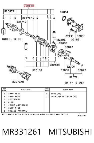 Fuelle exterior derecho de junta homocinética MITSUBISHI MR331261