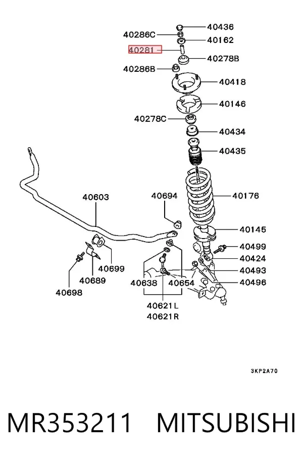 Buje de vástago de amortiguador delantero MR353211 Mitsubishi