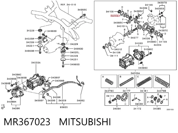 Cojinete delantero del eje de salida de la caja de transferencia MR367023 Mitsubishi