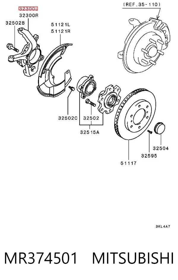 Mangueta delantera izquierda MR374501 Mitsubishi