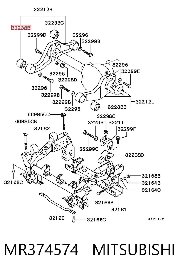 Buje de la traviesa de montaje del diferencial delantero delantero MR374574 Mitsubishi