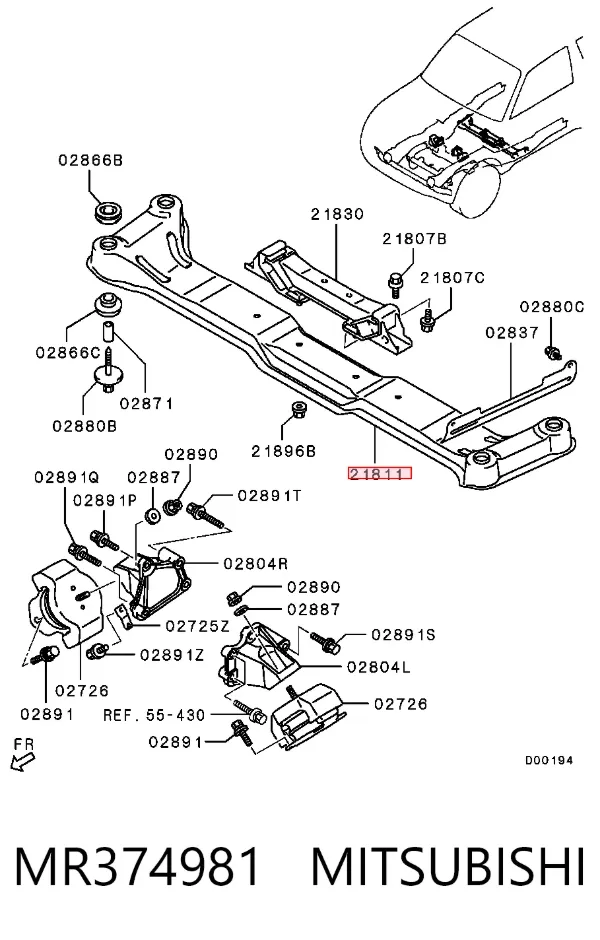 Soporte de la caja de cambios MR374981 Mitsubishi