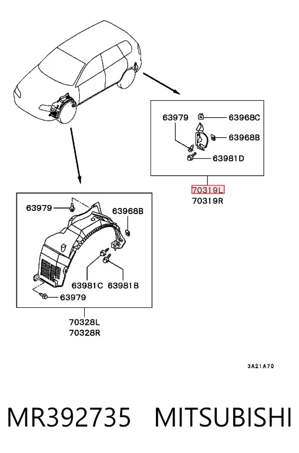 Guardabarros trasero izquierdo MR392735 Mitsubishi
