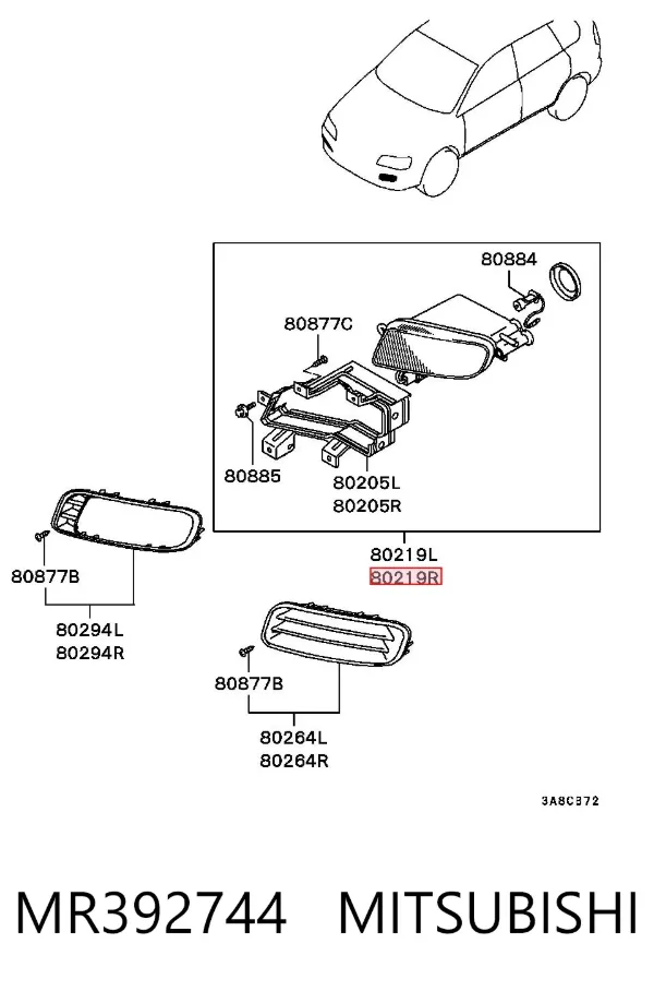 Faro antiniebla derecho MR392744 Mitsubishi