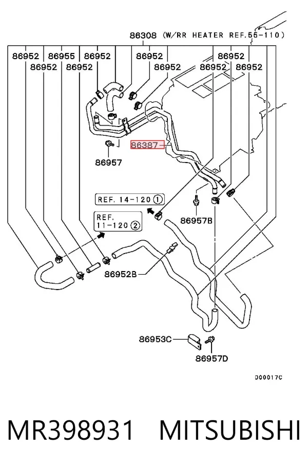 Manguera doble del radiador de la calefacción MR398931 Mitsubishi