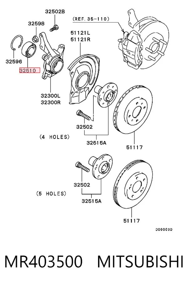 Cojinete de rueda delantero MR403500 Mitsubishi