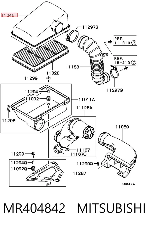 Carcasa del filtro de aire, parte superior MR404842 Mitsubishi