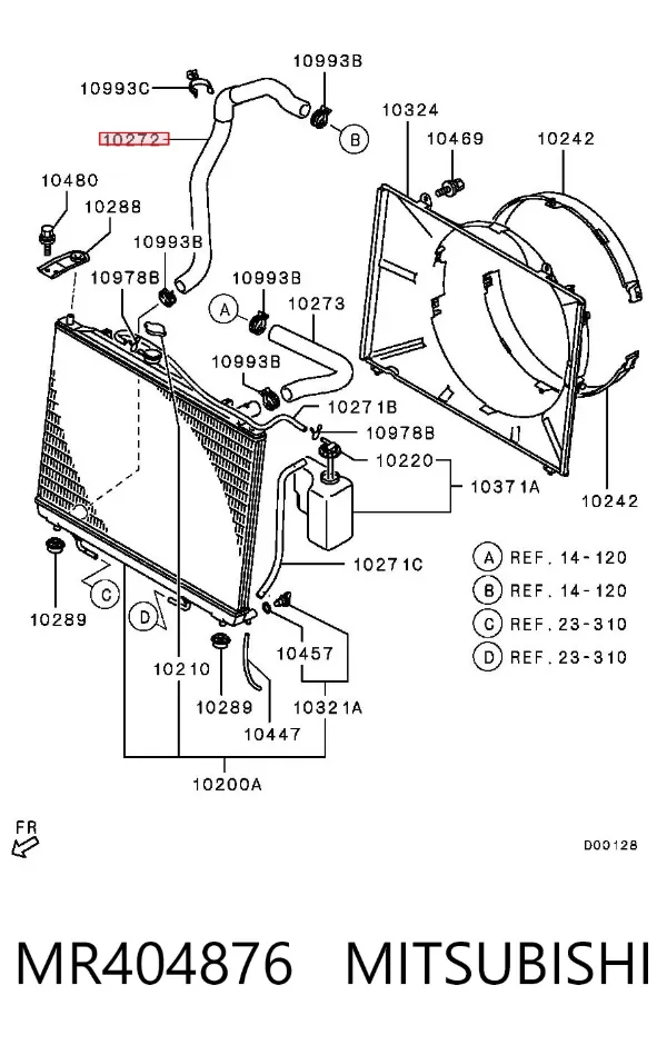 Manguera inferior del radiador MR404876 Mitsubishi