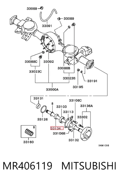 Anillo de retención del rodamiento del semieje trasero MITSUBISHI MR406119