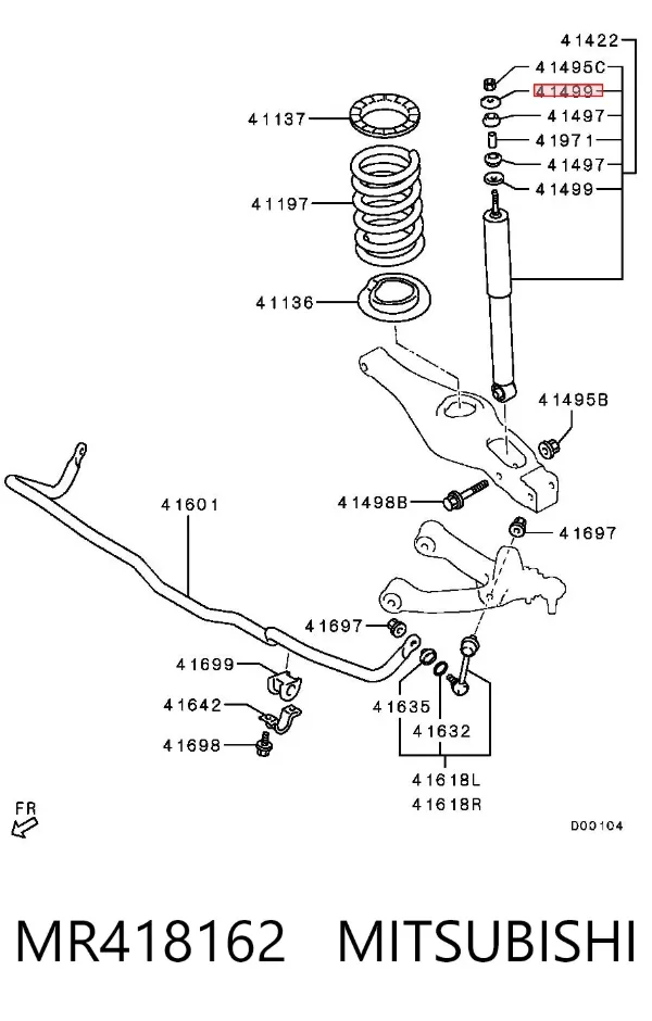 Arandela de casquillo del vástago del amortiguador trasero MR418162 Mitsubishi