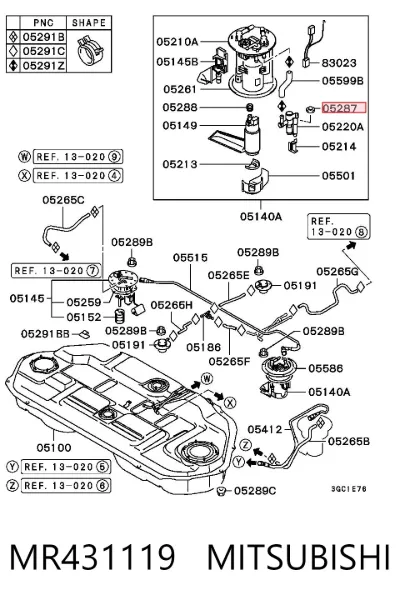 Sello de la bomba de combustible MITSUBISHI MR431119