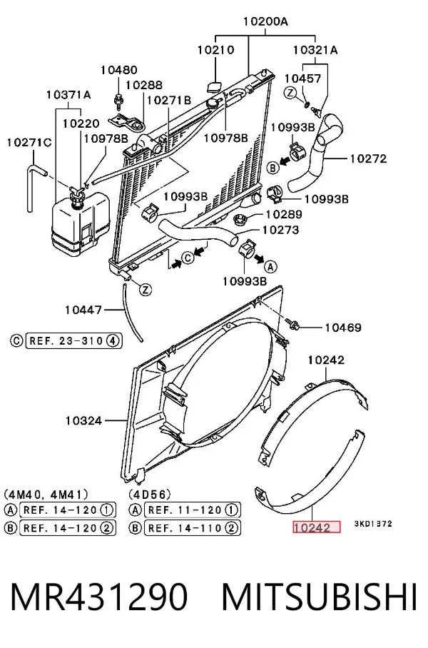 Deflector de aire del radiador MR431290 Mitsubishi