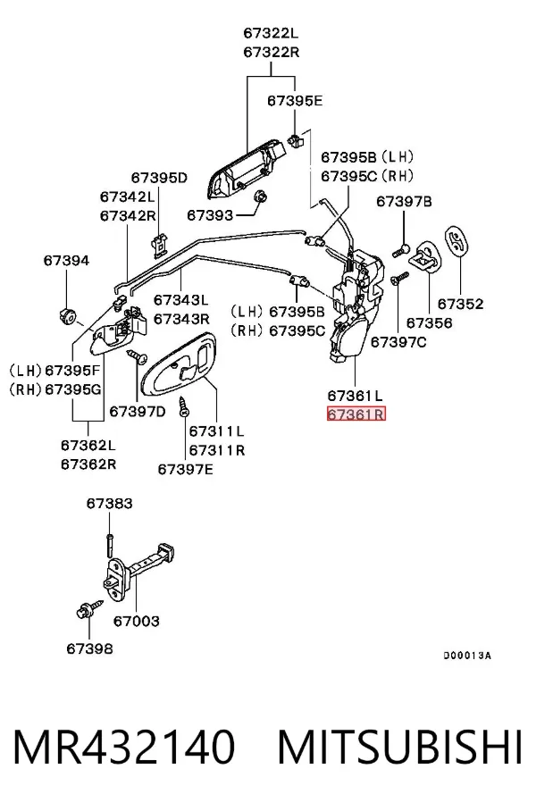 Cerradura de puerta delantera derecha MR432140 Mitsubishi