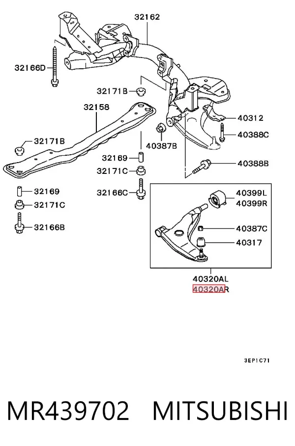 Brazo inferior derecho de la suspensión delantera MR439702 Mitsubishi