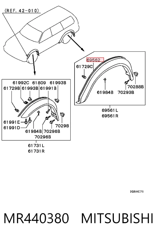 Sellador de ensanche de guardabarros MR440380 Mitsubishi