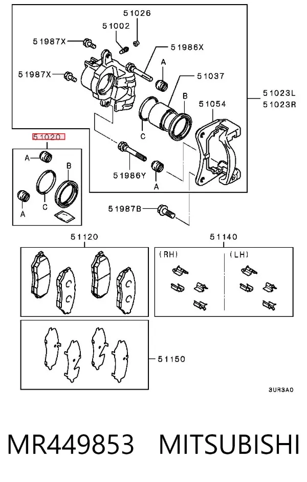 Kit de reparación de pinzas de freno MR449853 Mitsubishi