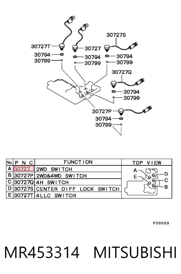 Sensor del indicador de la luz de la caja de transferencia 2WD MR453314 Mitsubishi