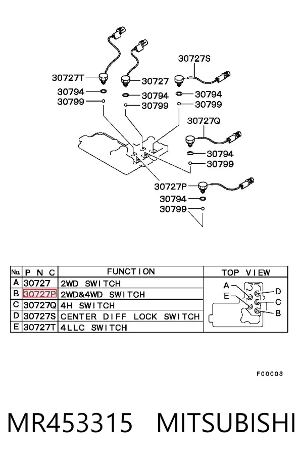 Sensor de indicador de luz de la caja de transferencia 2WD/4WD MR453315 Mitsubishi