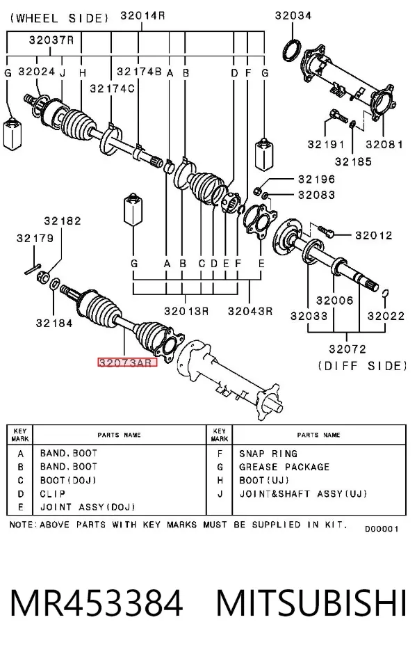 Semieje delantero derecho MR453384 Mitsubishi
