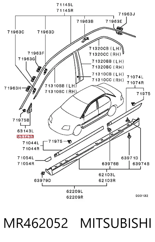 Moldura de la puerta delantera derecha MR462052 Mitsubishi