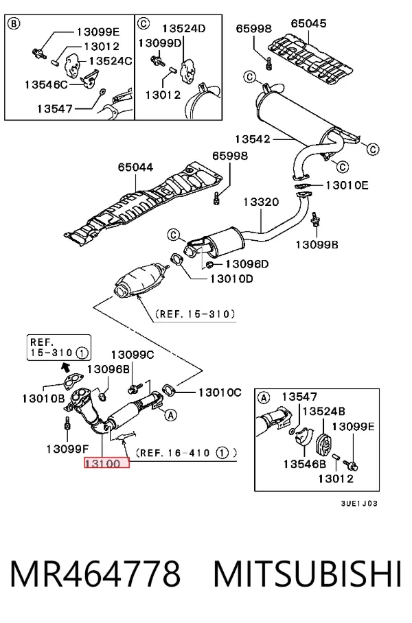 Tubo de admisión del silenciador de escape delantero MR464778 Mitsubishi