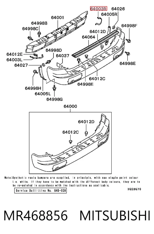 Soporte del parachoques trasero derecho MR468856 Mitsubishi