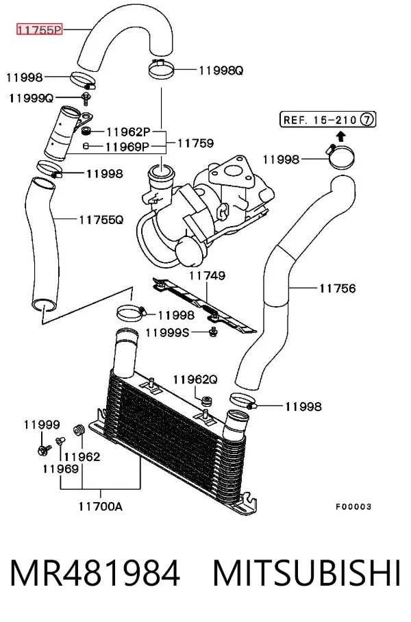 Tubo de salida de aire del turbocompresor MR481984 Mitsubishi