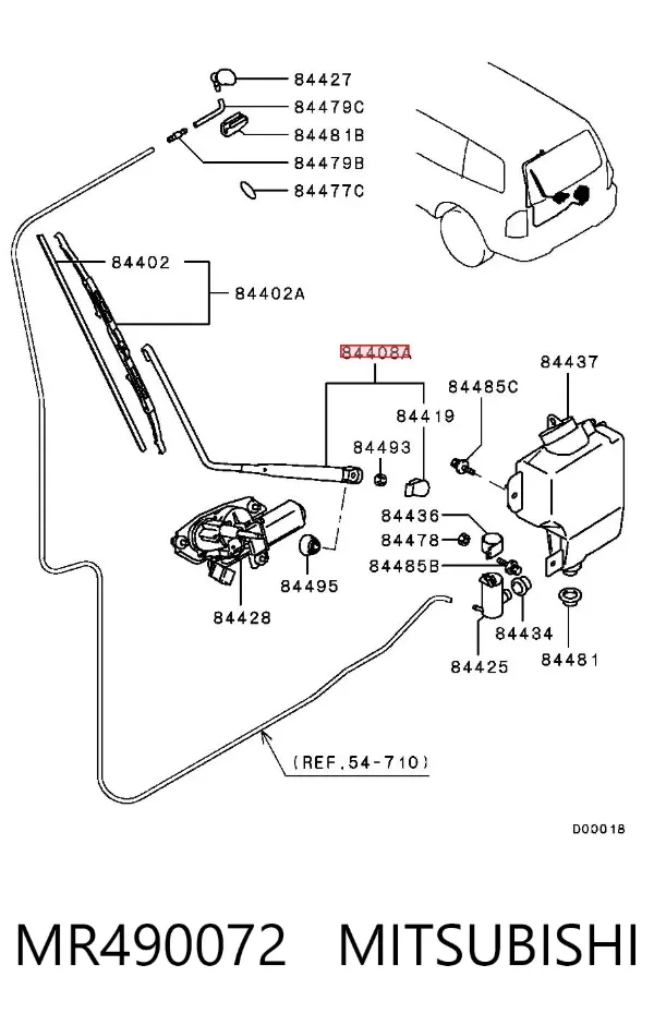 Brazo del limpiaparabrisas, trasero MR490072 Mitsubishi