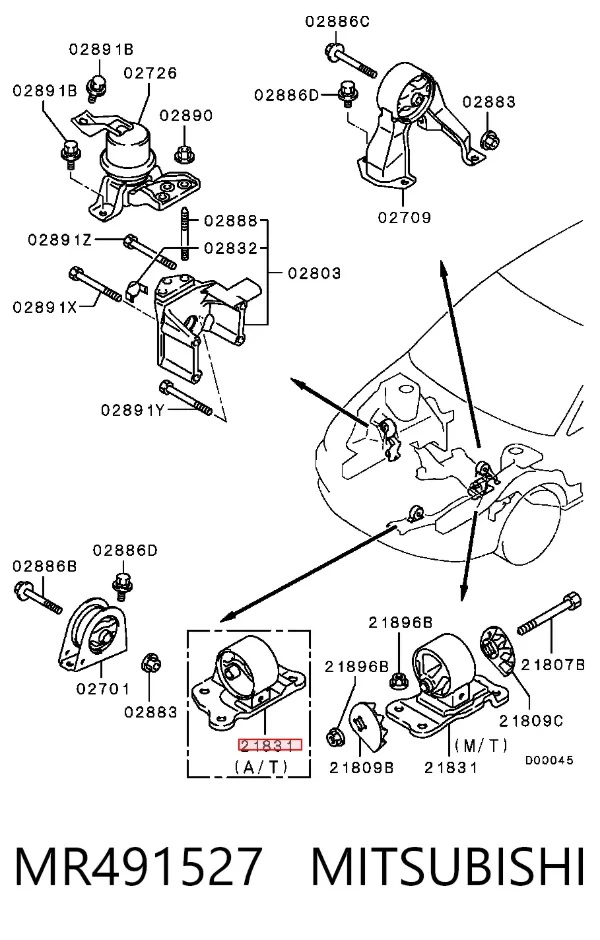 Soporte delantero izquierdo del motor MR491527 Mitsubishi