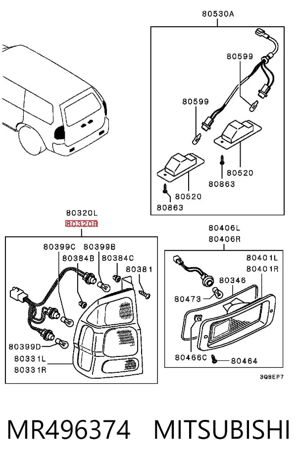 Piloto trasero derecho MR496374 Mitsubishi
