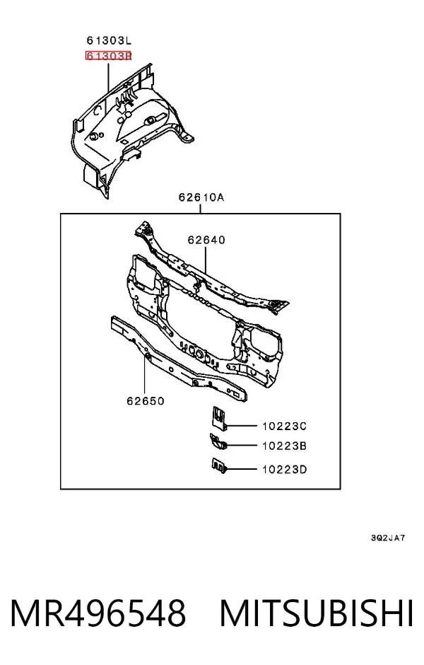 Larguero delantero derecho del bastidor MR496548 Mitsubishi