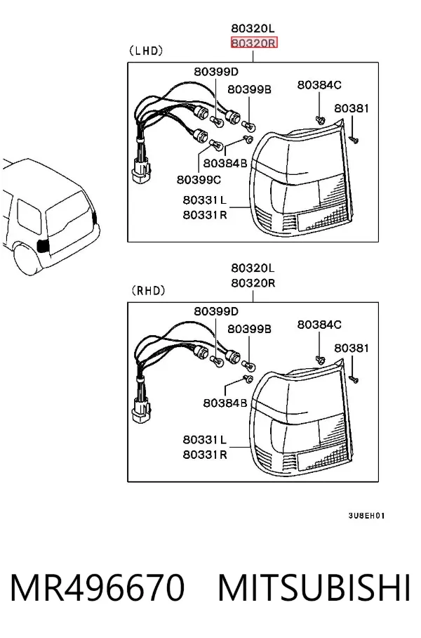 Piloto trasero derecho MR496670 Mitsubishi