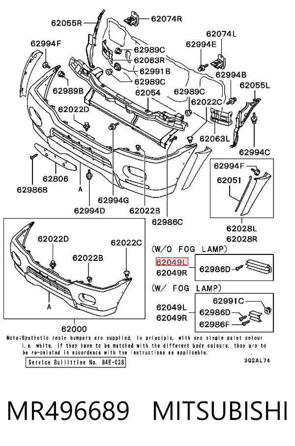 Rejilla del parachoques delantera izquierda MR496689 Mitsubishi