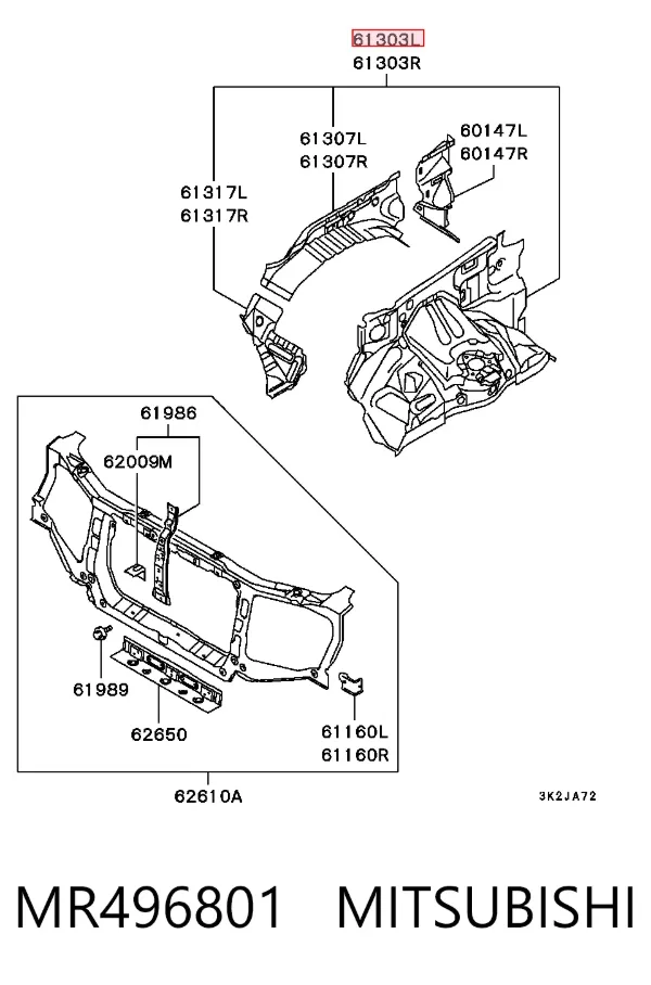 Larguero delantero izquierdo del bastidor MR496801 Mitsubishi