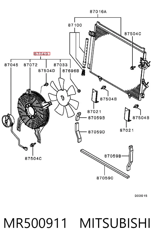 Difusor del radiador del aire acondicionado con ventilador y motor MR500911 Mitsubishi