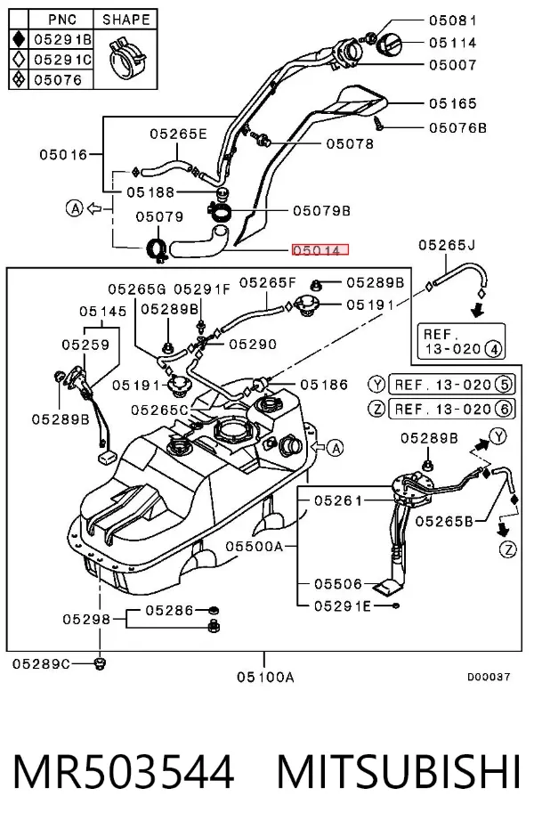 Tubo del depósito al cuello de llenado MR503544 Mitsubishi