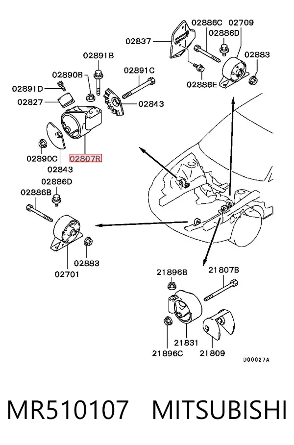 Soporte de motor derecho MR510107 Mitsubishi